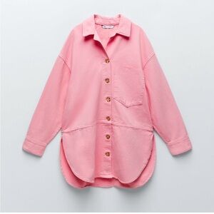 ZARA Oversized Denim Jacket Jean Shacket
Button Front Bubblegum Pink SIZE L